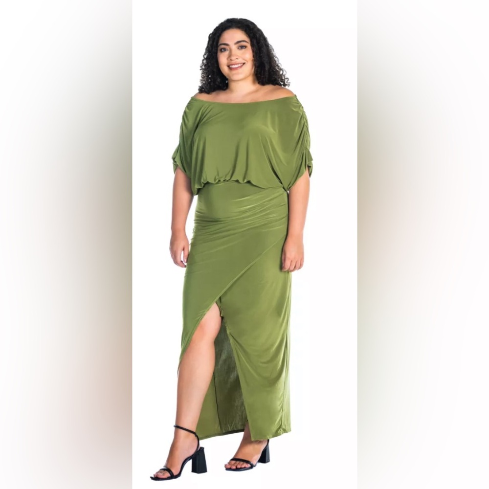 24seven Boat Neck Batwing Sleeve Slit Maxi Dress